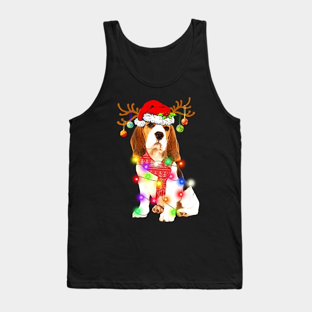 Funny Beagle Santa Hat Dog Reindeer Christmas Lights Gift Dog Lover Tank Top by BoongMie